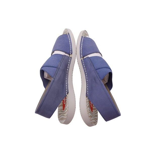 NWOB Softinos by FLY London Tin Sandals Sz 6.5 Blue Flat Slingback Cross-Band - Picture 8 of 13